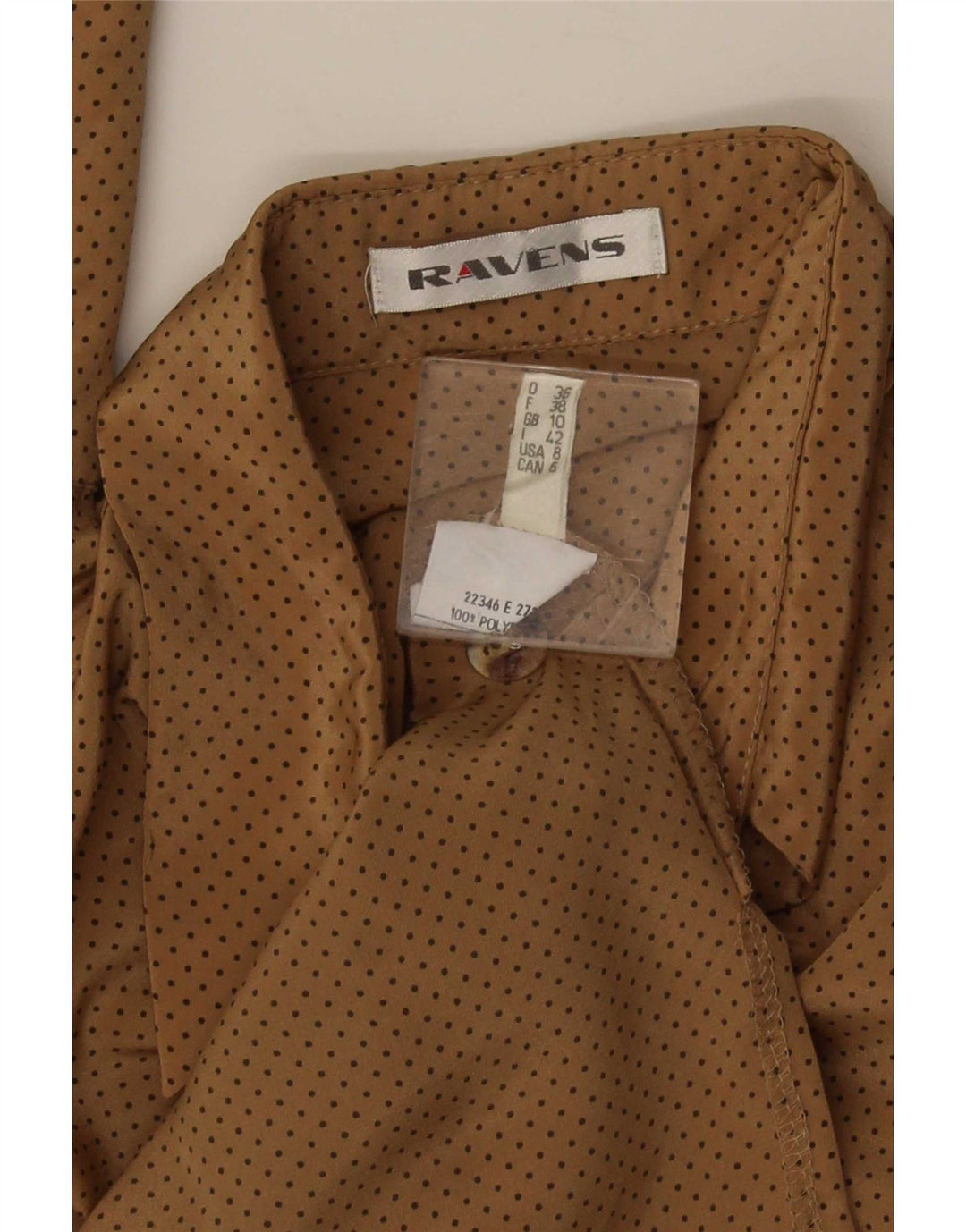 Ravens Womens Oversized Shirt UK 10 Small Brown Spotted Polyester