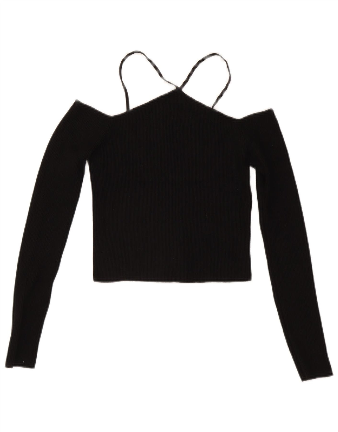 Zara Womens Long Sleeve Off Shoulder Crop Top UK 12 Medium Black Viscose
