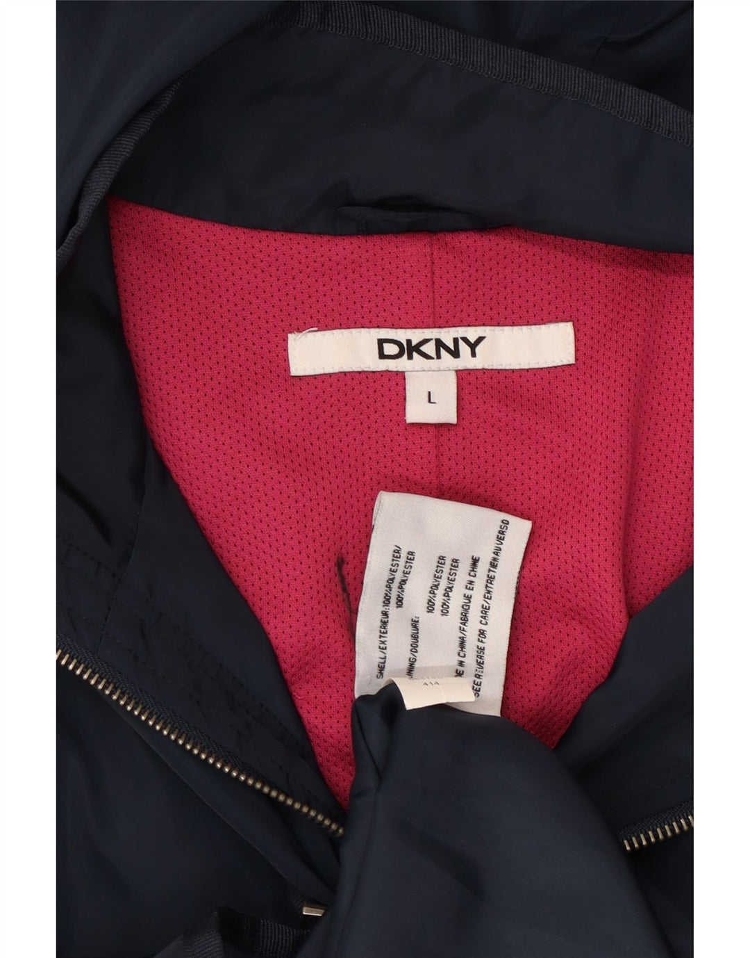 DKNY Dame Hooded Windbreaker Coat UK 16 Large Navy Blue Polyester