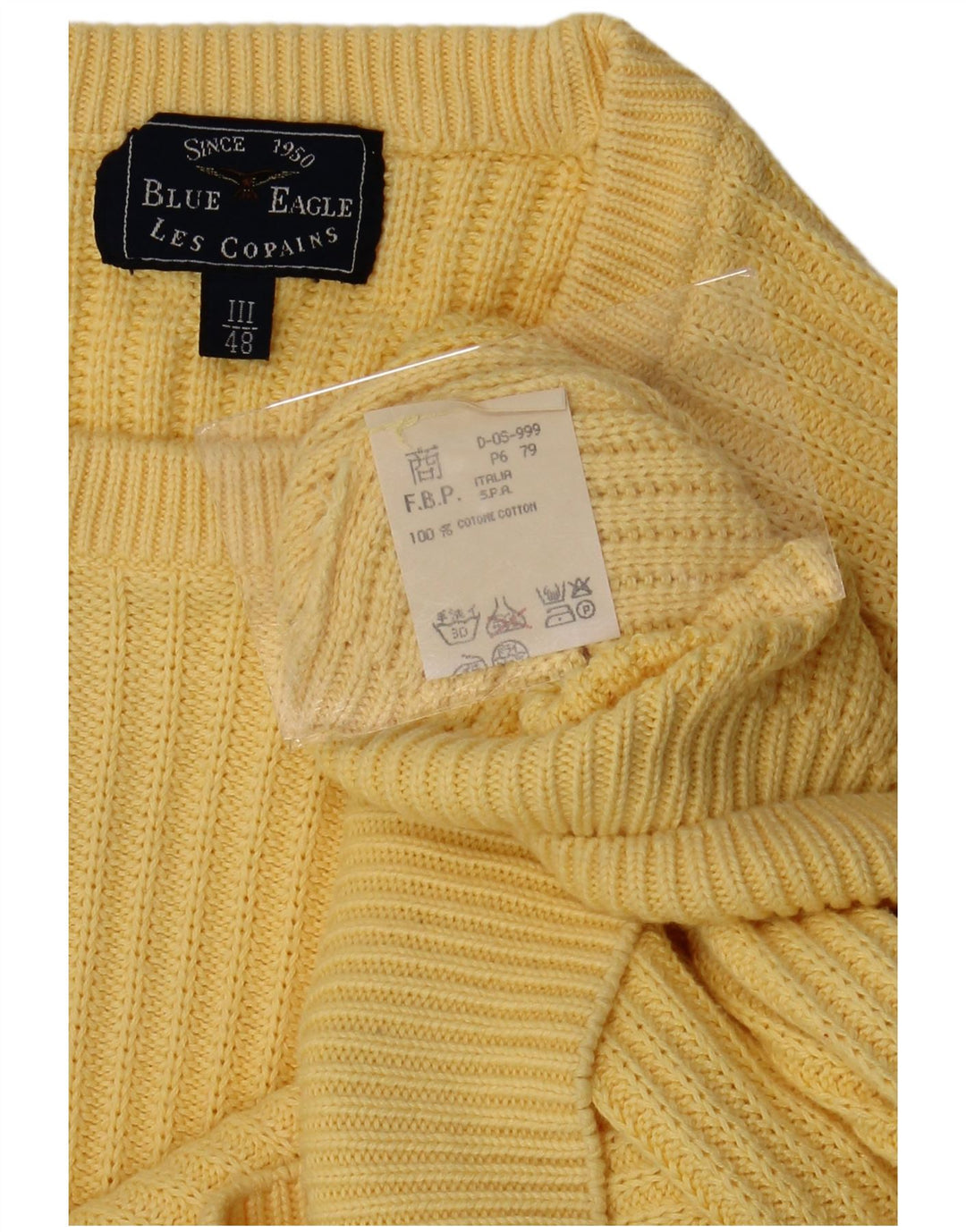 LES COPAINS Womens Blue Eagle Crew Neck Jumper Sweater IT 48 XL Yellow