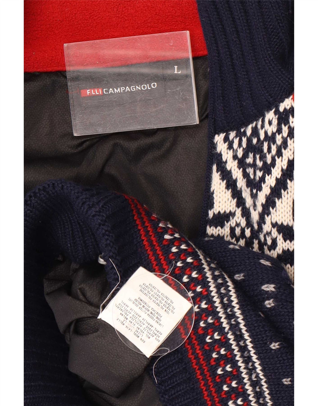 Campagnolo Mens Cardigan Sweater Large Navy Blue Fair Isle Wool