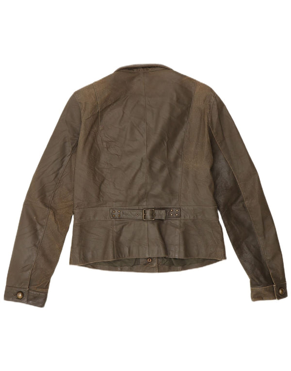 Vintage Womens Leather Jacket IT 44 Medium Khaki