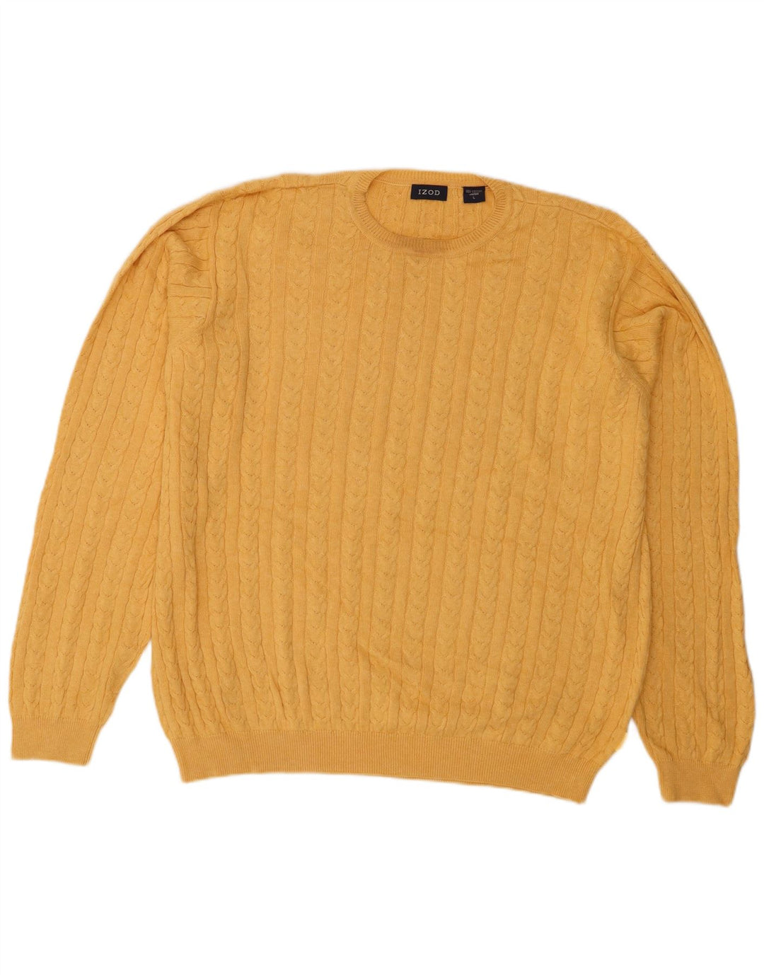 IZOD Mens Crew Neck Jumper Sweater Large Yellow Cotton