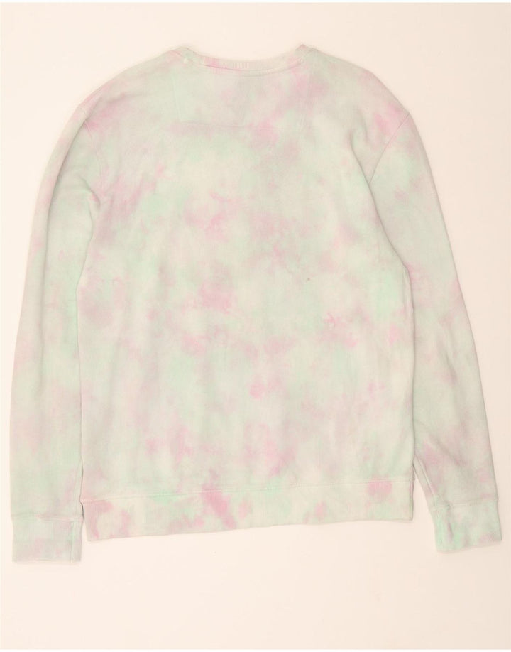 GUESS Womens Oversized Sweatshirt Jumper UK 14 Medium Green Tie Dye Cotton Vintage Guess and Second-Hand Guess from Messina Hembry 