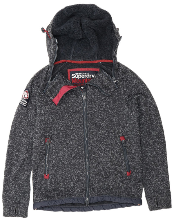 Superdry Mens Zip Hoodie Sweater UK 14 Medium Navy Blue Flecked Polyester