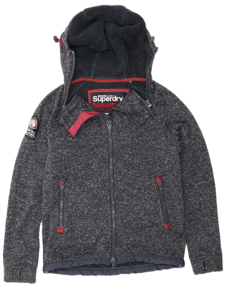 Superdry Mens Zip Hoodie Sweater UK 14 Medium Navy Blue Flecked Polyester