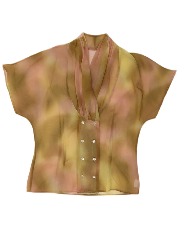vintage Femmes Voir à travers la chemise Blouse UK 12 Medium Green Tie Dye