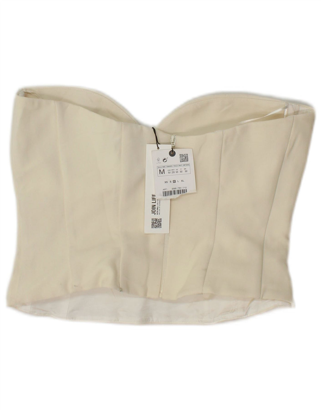Zara Womens Crop stropløs korsettop UK 12 Medium Off White Polyester
