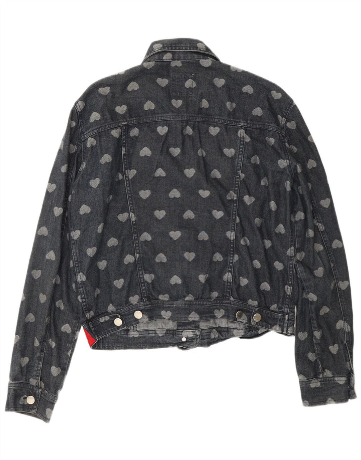 Jachetă de blugi cu modele pentru femei Moschino UK 12 Medium Bluemarin Bumbac Heart