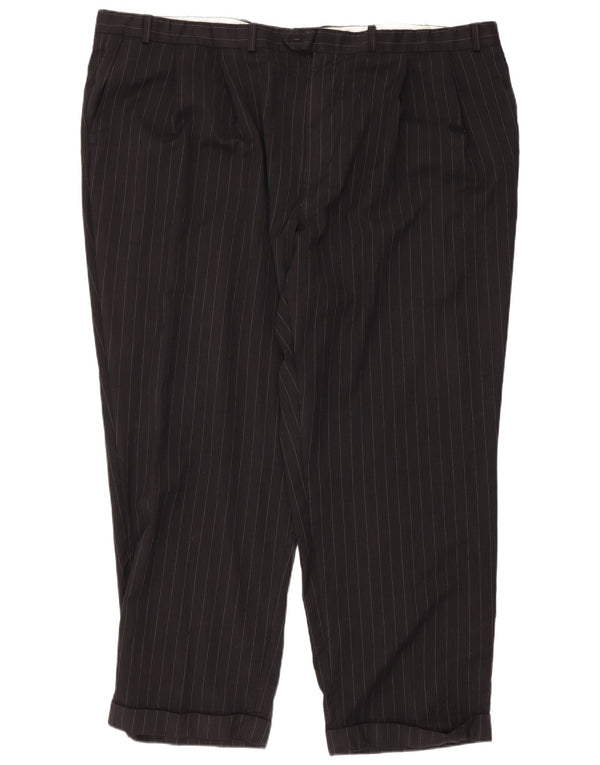 Pantaloni da abito con pegging da uomo Ralph Lauren W48 L29 Lana gessata nera