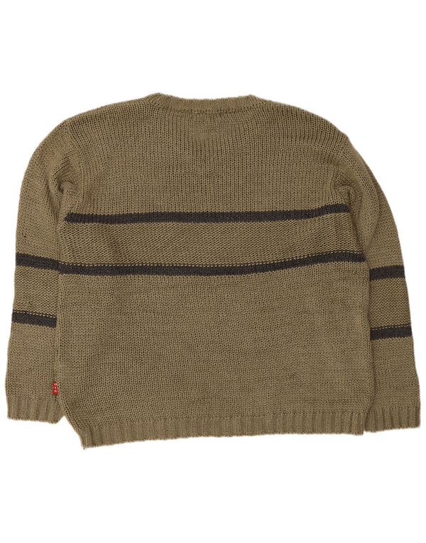 Maglione da uomo con scollo a V H.I.S, acrilico a righe grandi color kaki