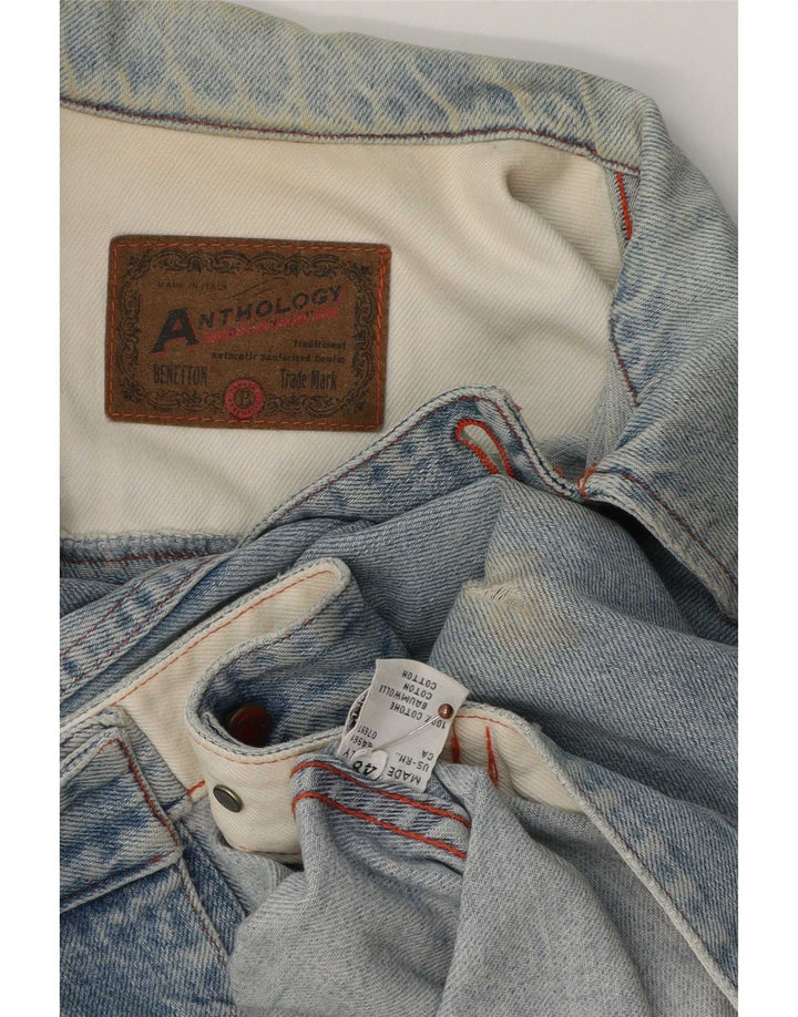 Benetton Veste En Jean Court Femme IT 48 XL Bleu Coton