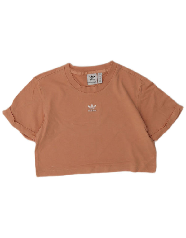 Adidas Womens Crop T-Shirt Top UK 4 XS Orange Bomuld