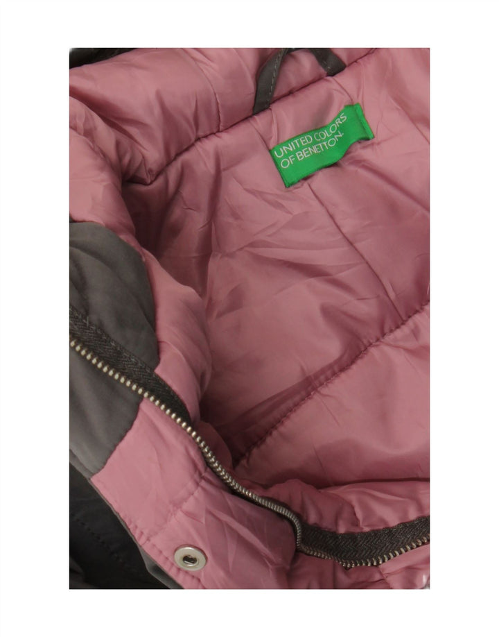 Benetton Womens Hooded Padded Coat UK 14 Large Grey