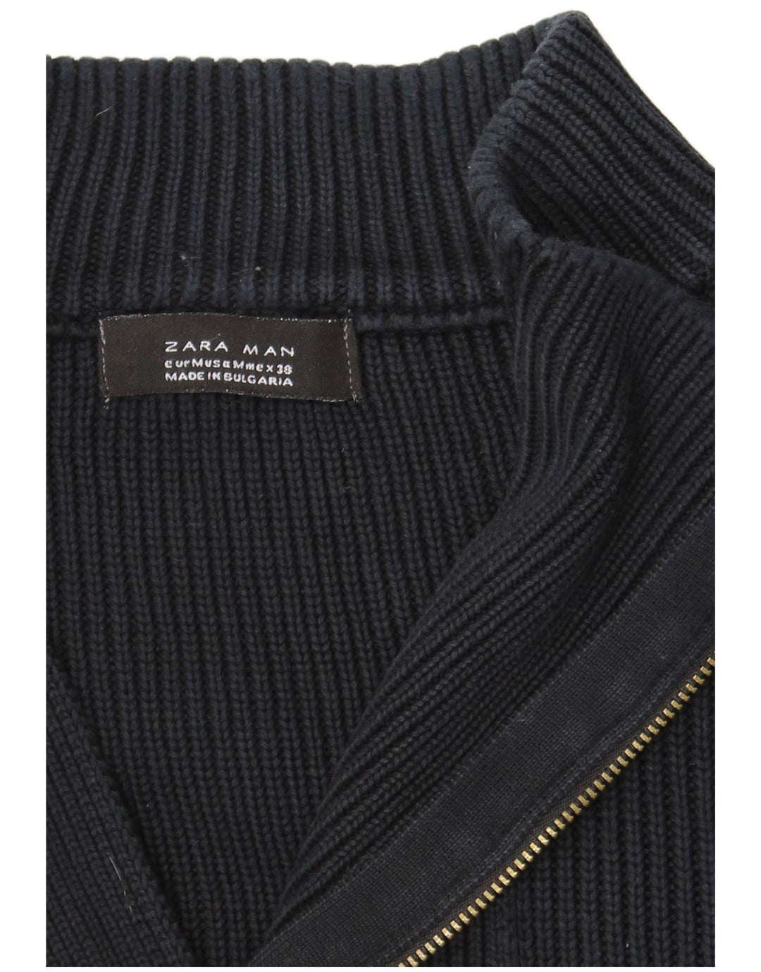 ZARA Mens Zip Neck Jumper Sweater Medium Navy Blue
