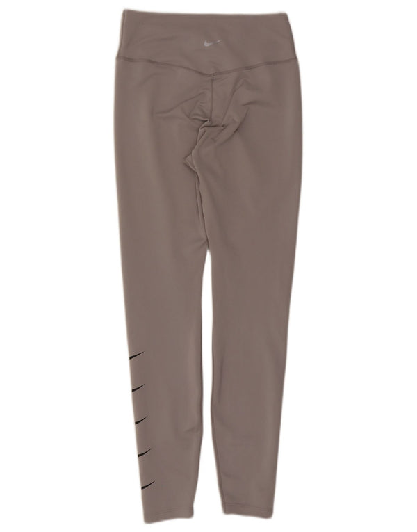 Nike Damen Dri Fit Graphic Leggings UK 12 Mittelgraues Polyester