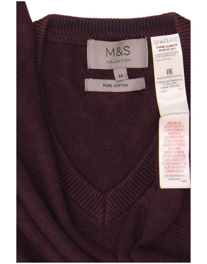 Marks & Spencer Mens V-Neck Jumper Sweater Medium Maroon Cotton