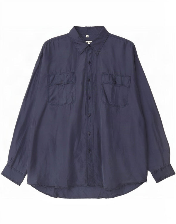 Vintage ανδρικό πουκάμισο XL Navy Blue Silk