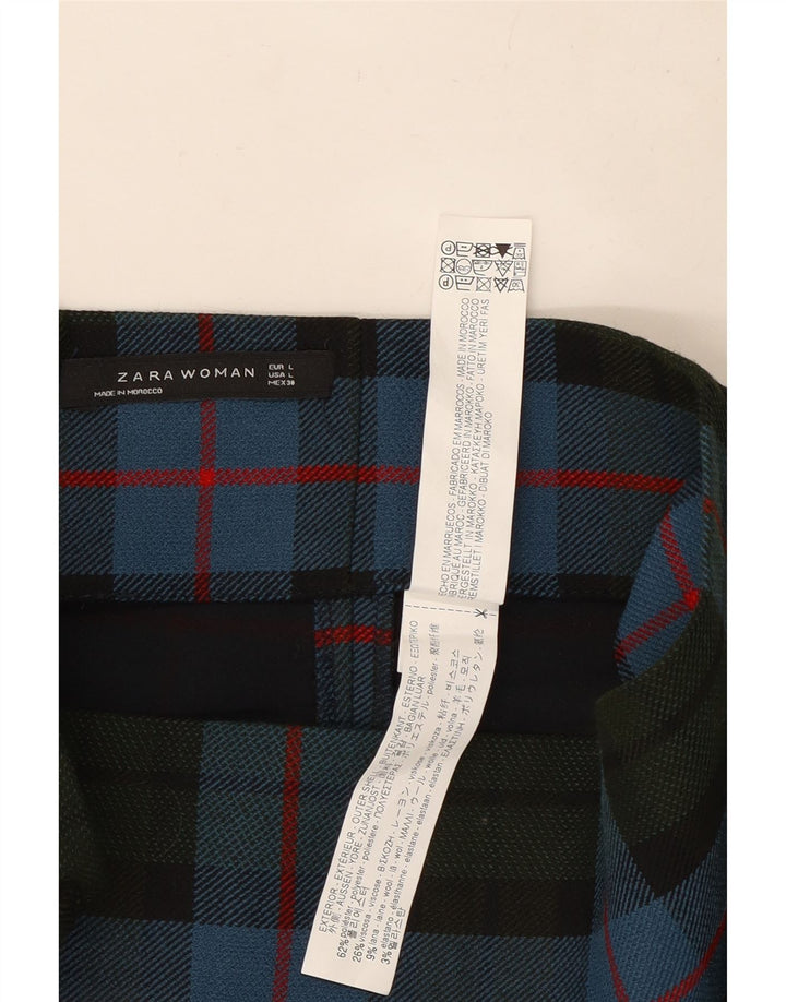 Zara Damen Midi-Bleistiftrock, groß, W32, blau kariertes Polyester