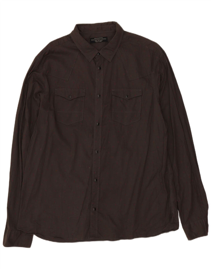 All Saints Herrenhemd 2XL grau gefleckte Baumwolle