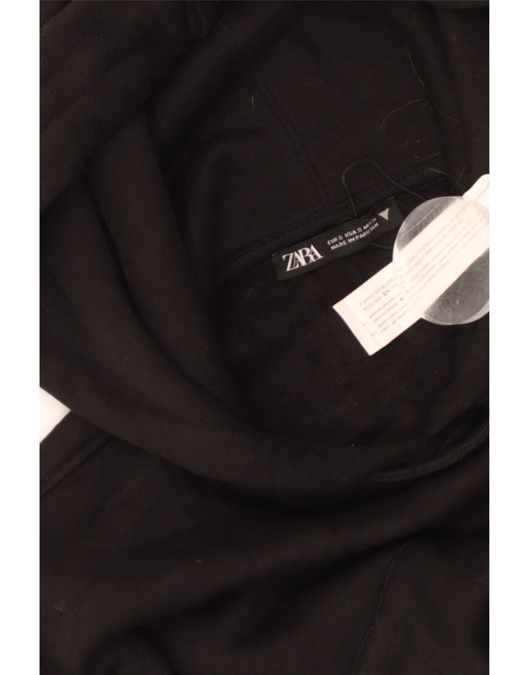 ZARA Womens Crop Hoodie Jumper UK 10 Small Black Polyester