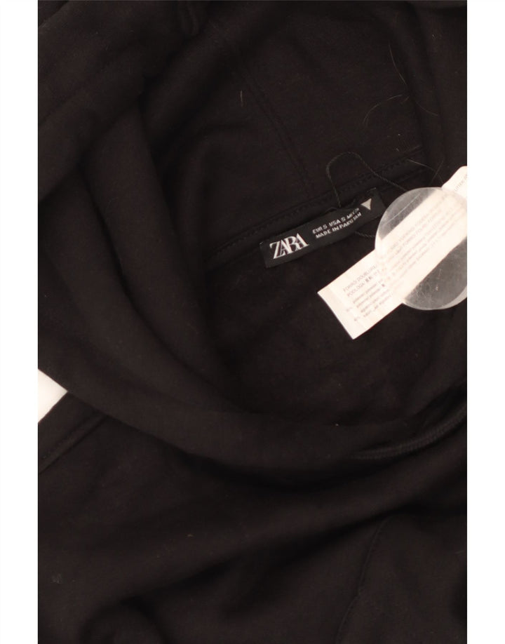 ZARA Womens Crop Hoodie Jumper UK 10 Small Black Polyester