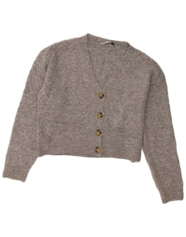 Zara Womens Crop Cardigan Sweater UK 14 Acrylique Gris Moyen