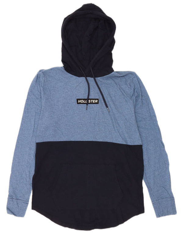 Hollister Mens Hooded Top Long Sleeve Medium Blue Colourblock Cotton