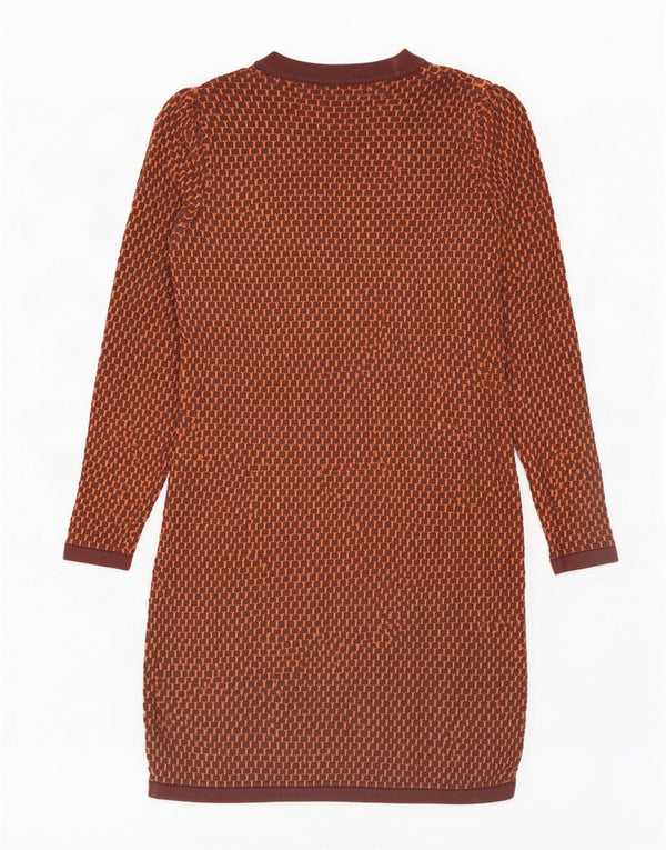 Cos Langarm-Pulloverkleid für Damen UK 6 XS Braune geometrische Baumwolle