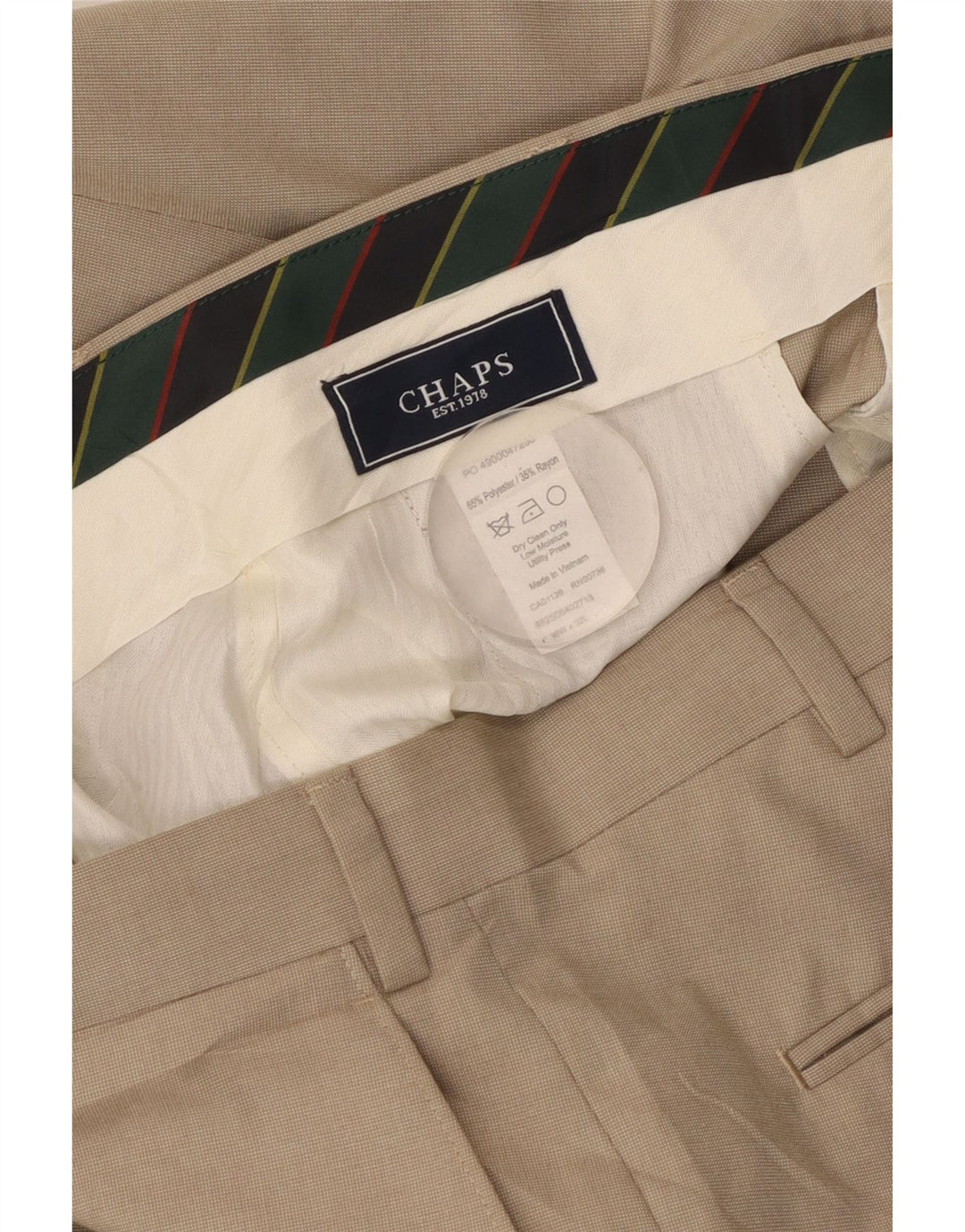 CHAPS Mens Straight Suit Trousers W36 L32 Beige Polyester