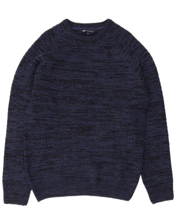 Crew Clothing Mens Boat Neck Jumper Sweater Large Navy Blue Flecked Acrylic