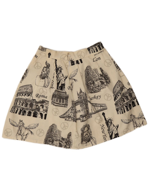 Falda evasé con patrón abstracto vintage para mujer W26 XS Off White