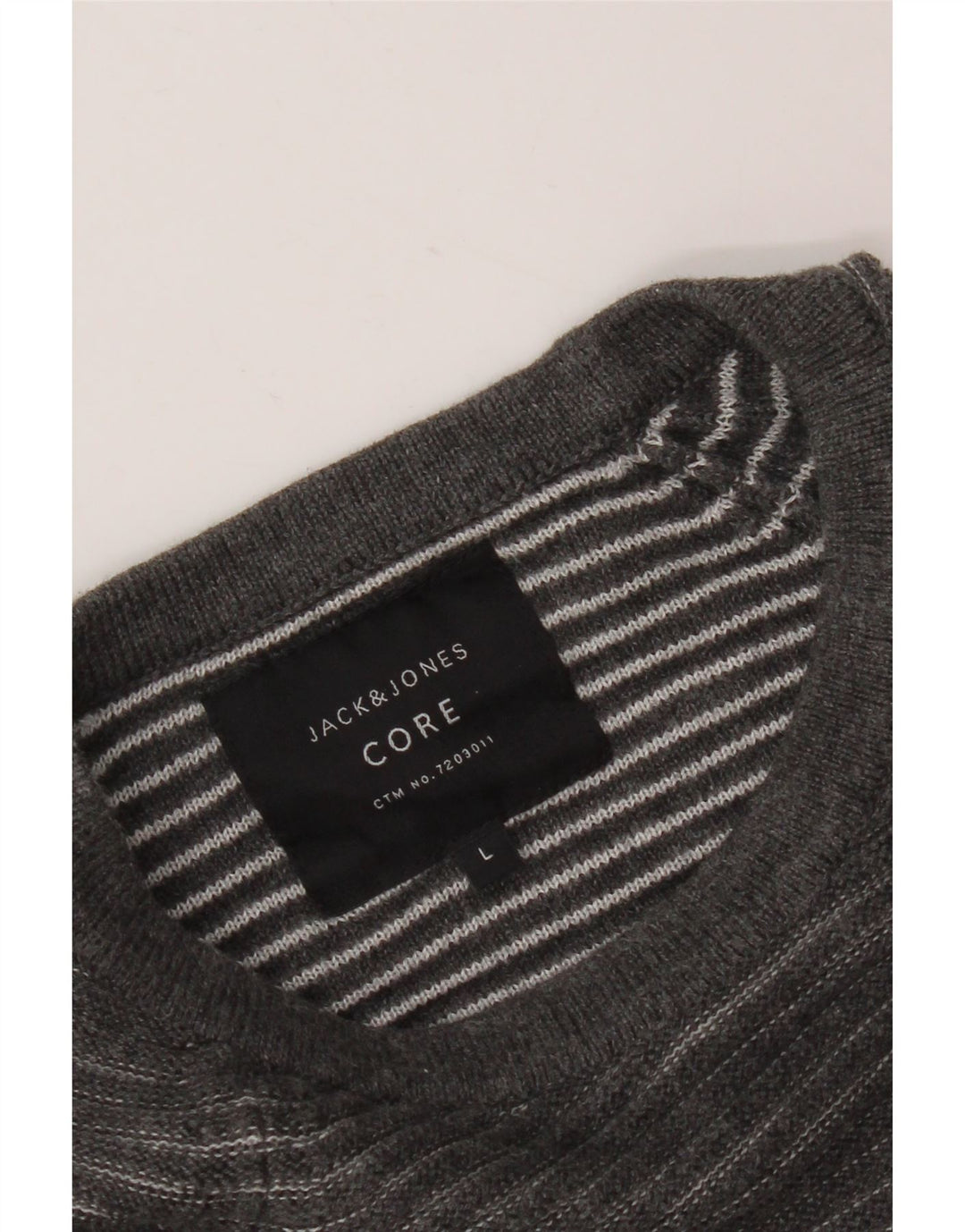 JACK & JONES Mens Crew Neck Jumper Sweater Large Grey Pinstripe