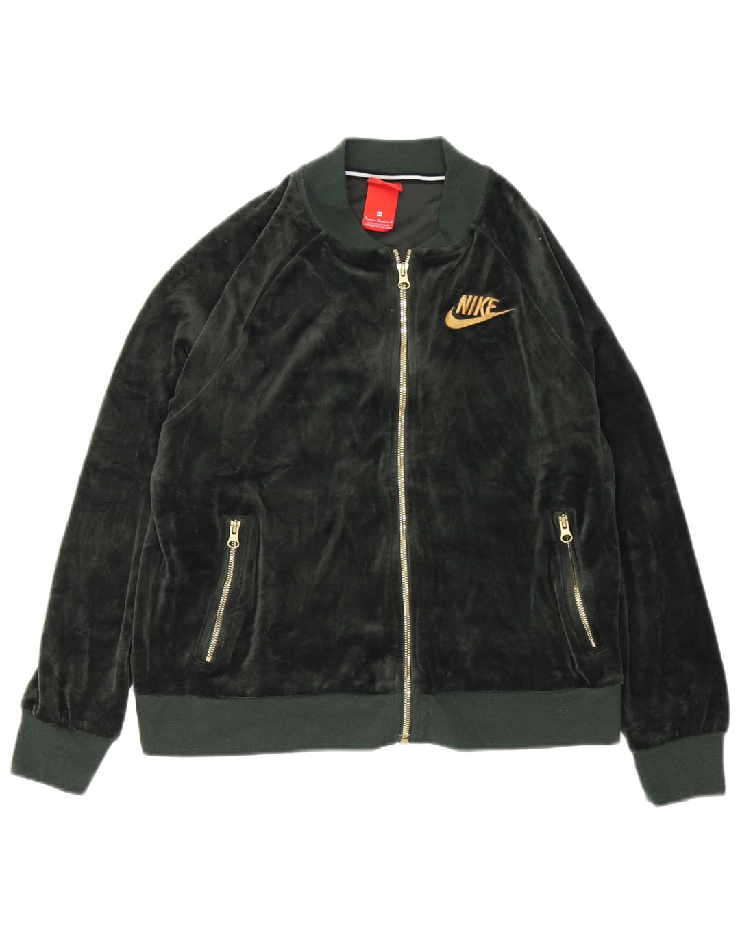 Nike Dame Velour Træningsdragt Top Jacket UK 14 Medium Green Polyester