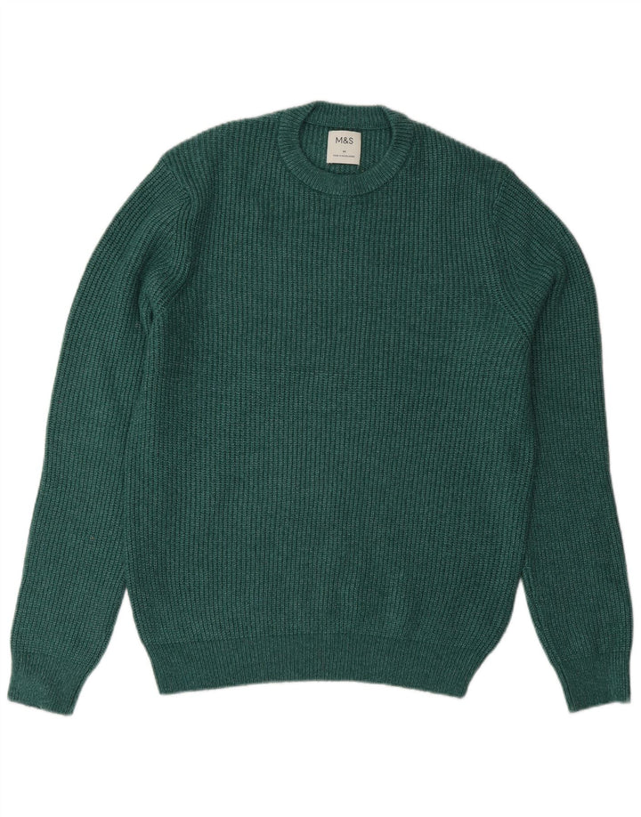Marks & Spencer Herren-Pullover mit Rundhalsausschnitt, mittelgrün, Polyester