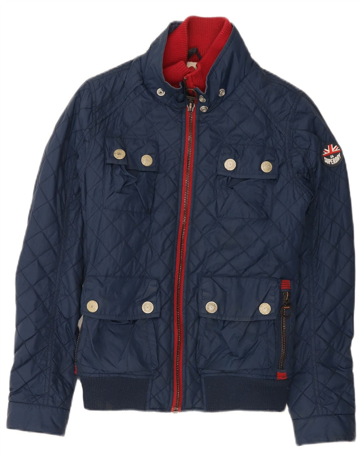 Superdry Womens Quilted Jacket UK 14 Medium Navy Blue Nylon
