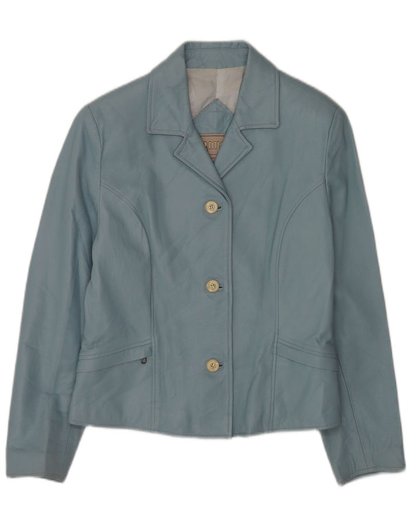 Michel Womens Leather 3 Button Blazer Jacket IT 42 Medium Blue