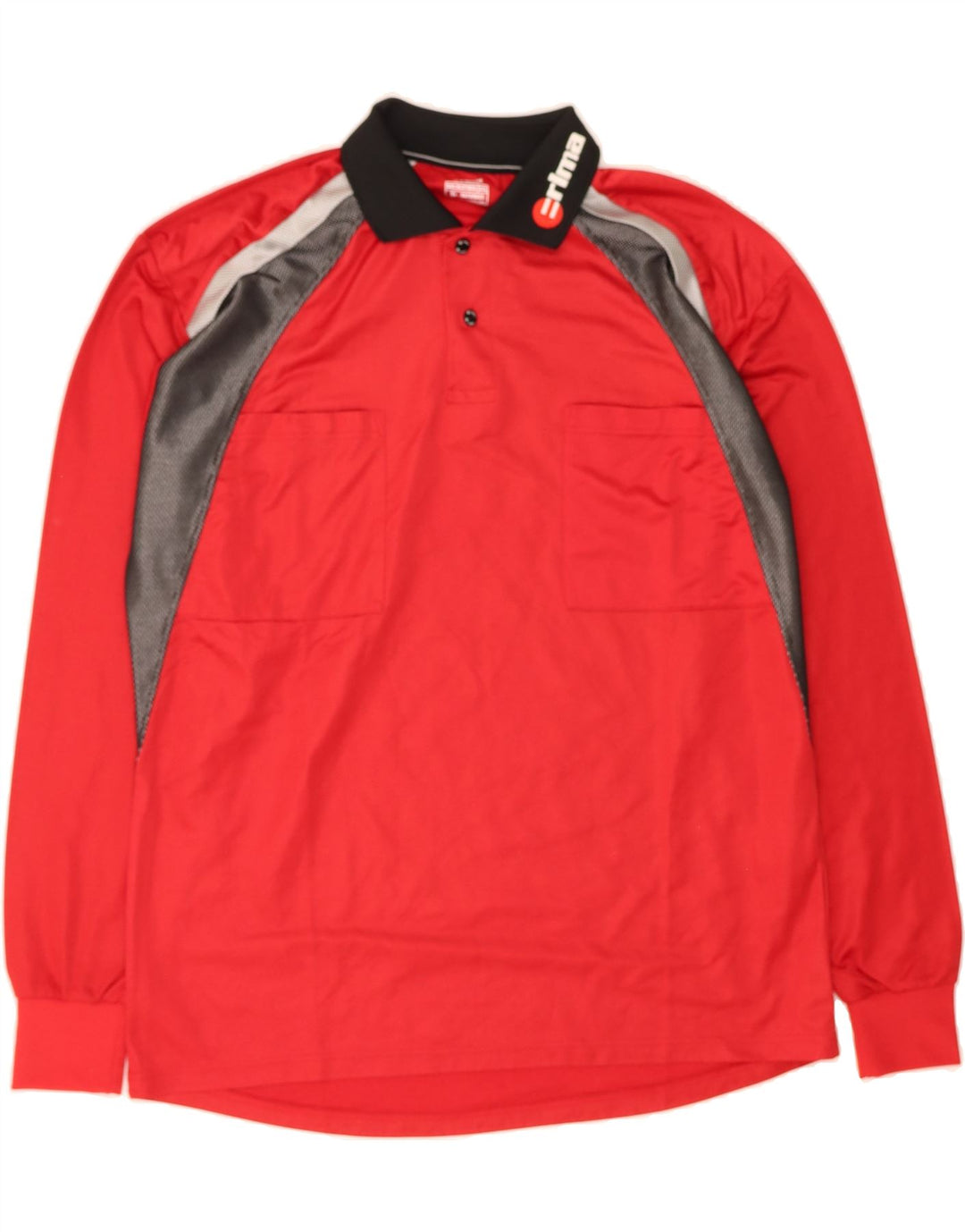 ERIMA Mens Long Sleeve Polo Shirt 2XL Red Colourblock Polyester Vintage Erima and Second-Hand Erima from Messina Hembry 
