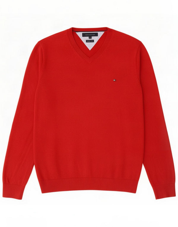 Maglione maglione con scollo a V da uomo Tommy Hilfiger in cotone rosso medio