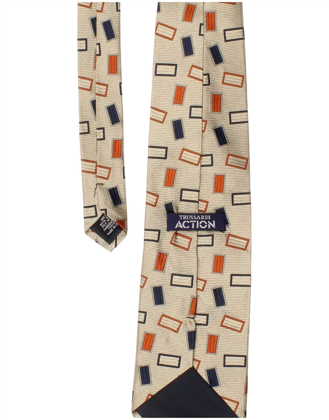 Trussardi Mens Tie One Size Beige Geometric Silk Classic