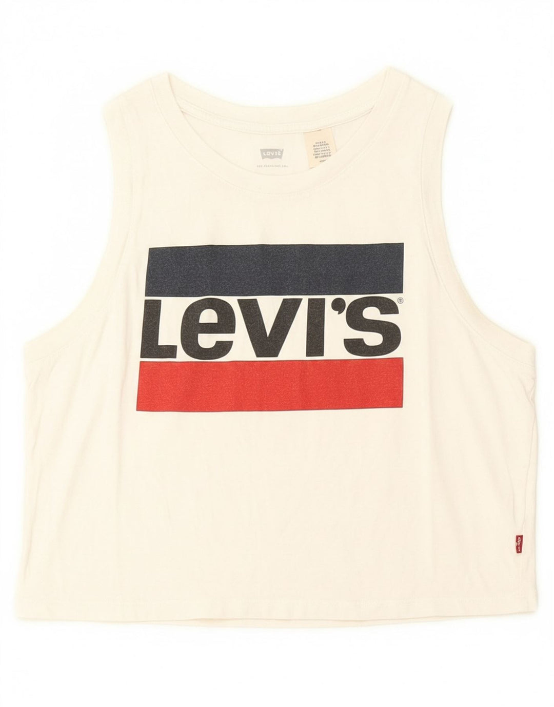 LEVI'S Womens Crop Graphic Vest Top UK 10 Small Off White Vintage Levi's and Second-Hand Levi's from Messina Hembry 