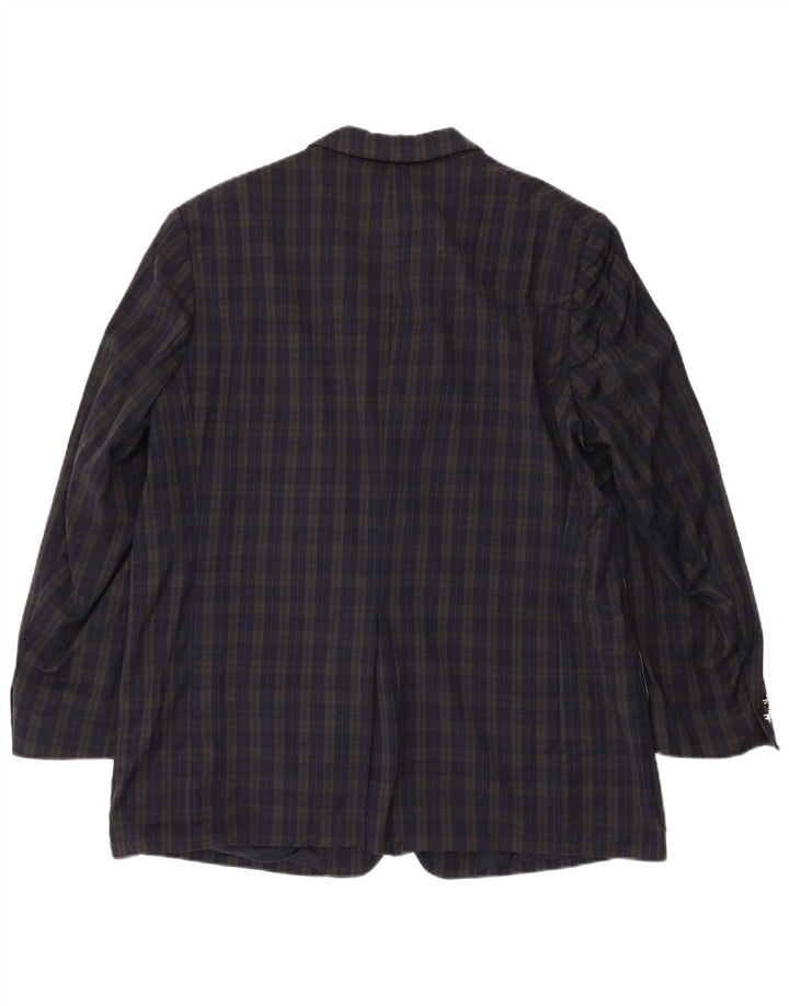 Burberrys Mens 2 Button Blazer Jacket UK 46 3XL Navy Blue Check Virgin Wool