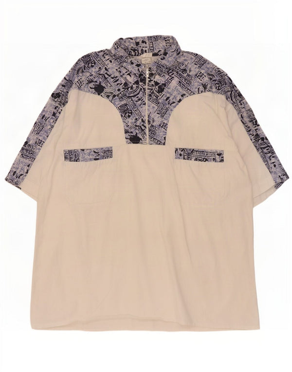 Vintage Mens Abstract Pattern Pullover Shirt Size 43/44 XL White