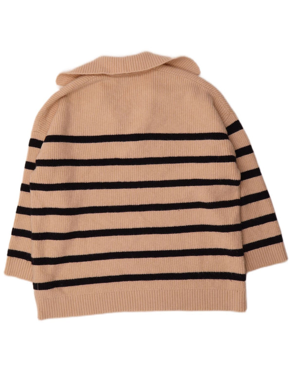 Maglione oversize con collo a polo oversize da donna Zara UK 16 a righe grandi beige