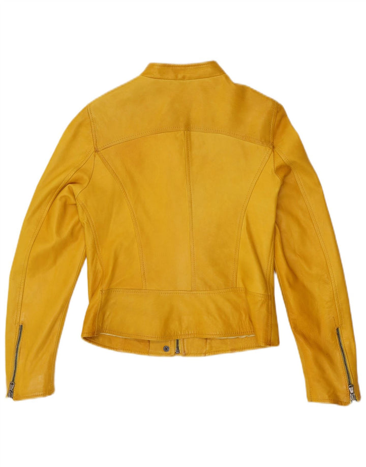 Bayside Womens Leather Biker Jacket IT 44 Medium Yellow Leather