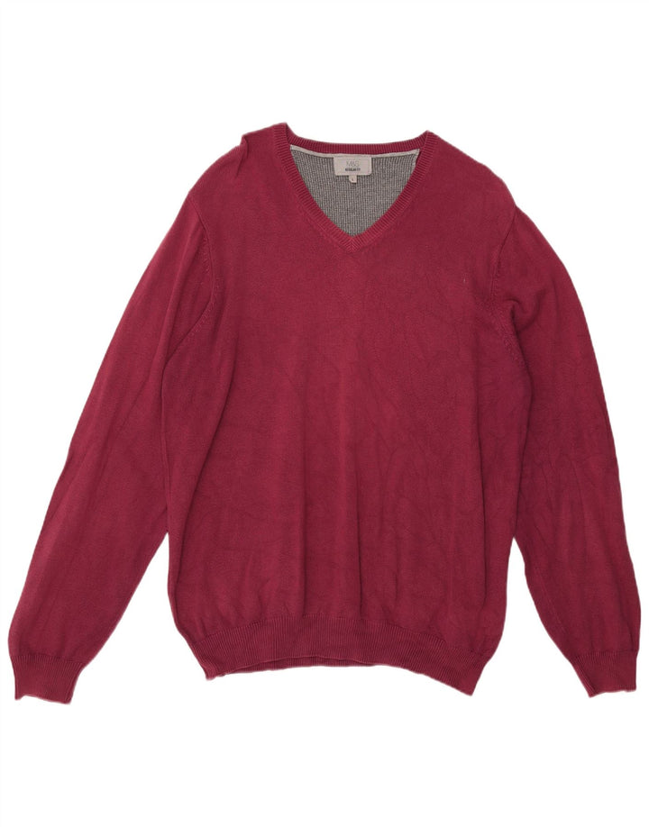 Marks & Spencer Mens Regular Fit V-Neck Jumper Sweater Large Burgundy