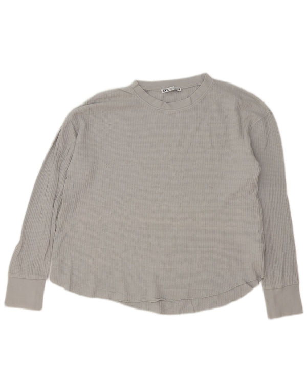Top Zara da donna oversize a maniche lunghe UK 10 piccolo in cotone grigio