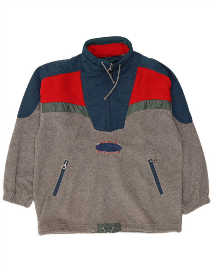 SANTOSTEFANO Mens Zip Neck Fleece Jumper Large Grey Colourblock Polyester