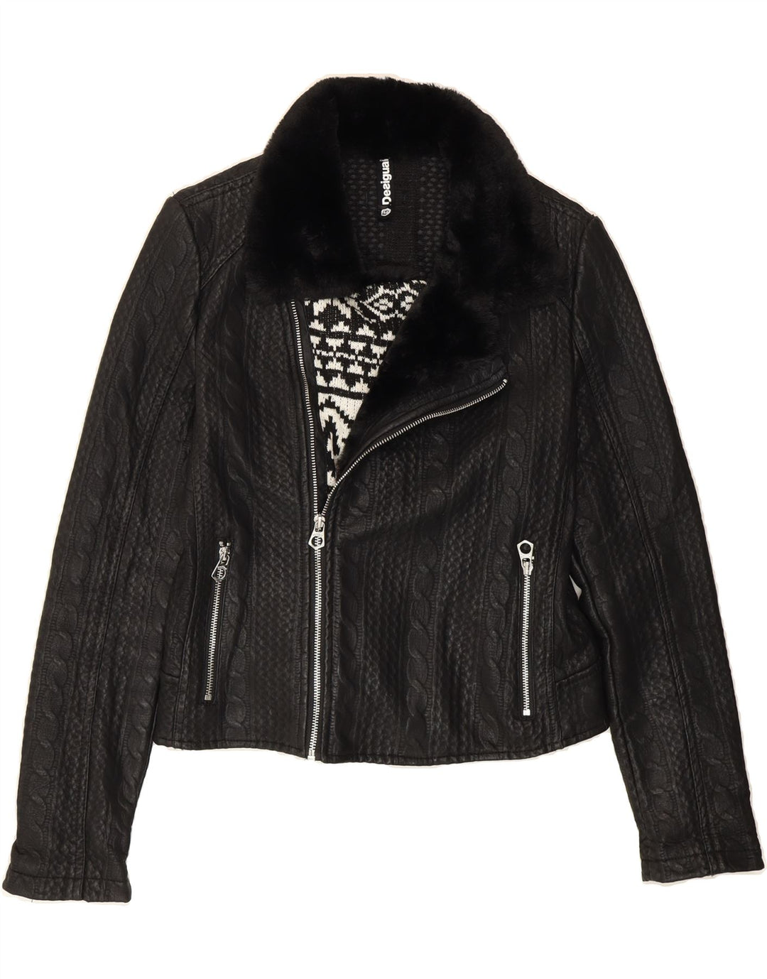 DESIGUAL Womens Bomber Jacket IT 38 XS Black Polyurethane Vintage Desigual and Second-Hand Desigual from Messina Hembry 