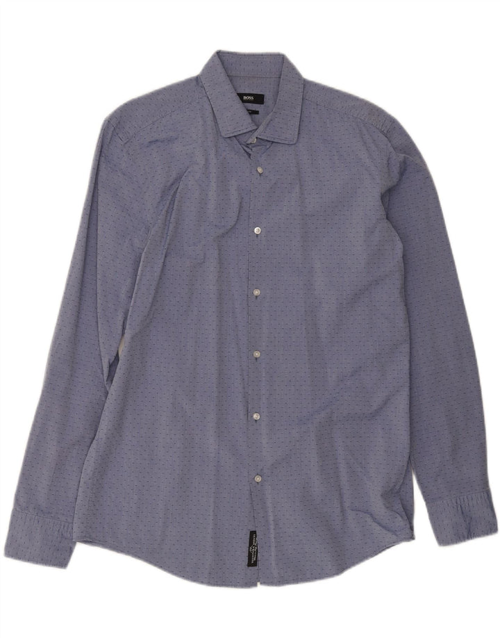 Hugo Boss Mens Slim Fit Shirt Size 15 3/4 40 Medium Blue Spotted